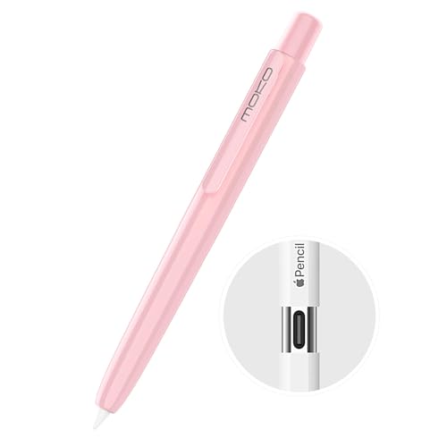 MoKo Hülle Kompatibel mit Apple Pencial (USB-C), Retractable Ausziehbare Schutzhülle mit Apple Pencil Hülle, Stifthalter mit Stabilem Clip, rutschfeste Einfarbige Stifthülle, Hell Rosa von MoKo