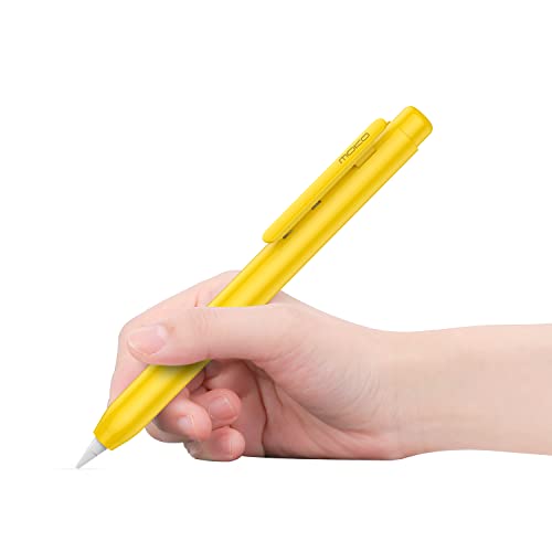 MoKo Hülle Kompatibel mit Apple Pencil 1. Generation, Retractable Ausziehbare Schutzhülle mit Apple Pencil Hülle, Stifthalter mit Stabilem Clip, rutschfeste Einfarbige Stifthülle, Gelb von MoKo