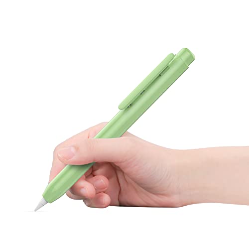 MoKo Hülle Kompatibel mit Apple Pencil 1. Generation, Retractable Ausziehbare Schutzhülle mit Apple Pencil Hülle, Stifthalter mit Stabilem Clip, rutschfeste Einfarbige Stifthülle, Grün von MoKo