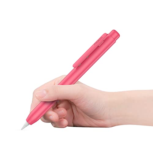 MoKo Hülle Kompatibel mit Apple Pencil 1. Generation, Retractable Ausziehbare Schutzhülle mit Apple Pencil Hülle, Stifthalter mit Stabilem Clip, rutschfeste Einfarbige Stifthülle, Wassermelone Rot von MoKo