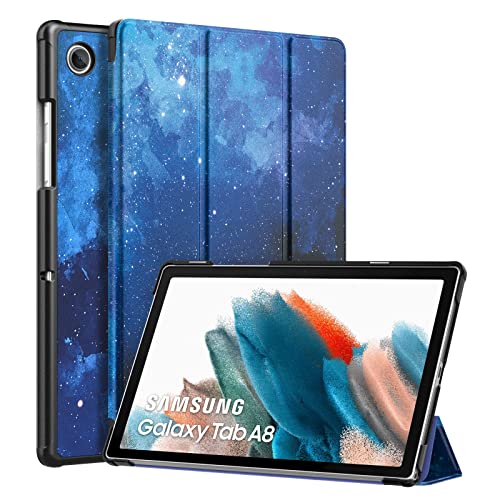 MoKo Hülle Kompatibel mit Galaxy Tab A8 10,5 Zoll 2021 (SM-X200/X205/X207), Leichte Schutzhülle mit Standfunktion Auto Schlaf/Wach PC Rücken PU Leder Tablet Caver für Galaxy Tab A8, Blau Sterne von MoKo