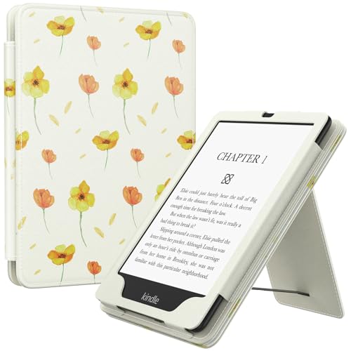 MoKo Hülle Kompatibel mit 7"/6.8" Kindle Paperwhite 12th/11th Generation-2024/2021, Slim PU Tablet Schutzhülle mit Auto Schlaf/Aufwach Handschlaufe für Kindle Paperwhite Signature Edition, Weiß/Gelb von MoKo