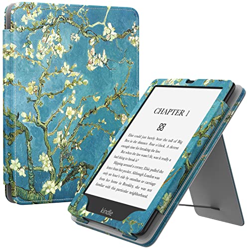 MoKo Hülle Kompatibel mit Kindle Paperwhite 11. Generation 2021, Slim PU Tablet Schutzhülle mit Auto Schlaf/Aufwach Handschlaufe für Kindle Paperwhite 6,8 Zoll Signature Edition, Aprikose Blume von MoKo