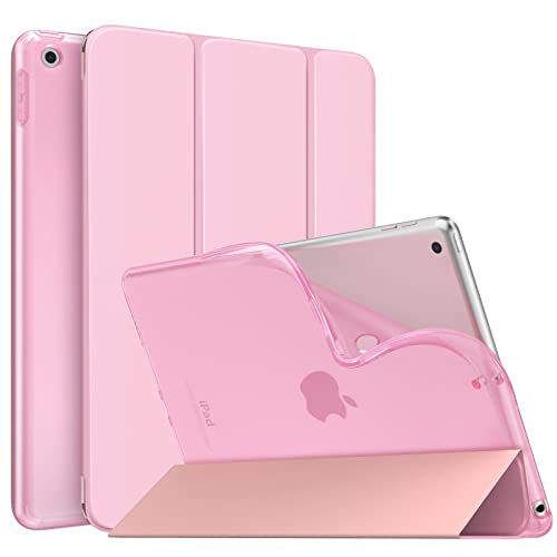 MoKo Hülle Kompatibel mit Neu iPad 9./8./7. Generation (2021/2020/2019), iPad 10,2 Zoll Hülle mit Ständer, TPU Transluzent Matt Rückseite Cover mit Auto Schlaf/Aufwach Funktion, Blumen Rosa von MoKo