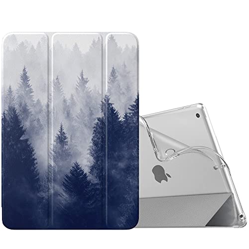 MoKo Hülle Kompatibel mit Neu iPad 9./8./7. Generation (2021/2020/2019), iPad 10,2 Zoll Hülle mit Ständer, TPU Transluzent Matt Rückseite Cover mit Auto Schlaf/Aufwach Funktion, Grauer Wald von MoKo