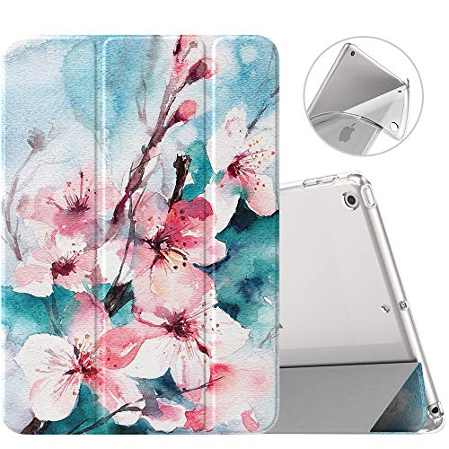MoKo Hülle Kompatibel mit Neu iPad 9./8./7. Generation (2021/2020/2019), iPad 10,2 Zoll Hülle mit Ständer, TPU Transluzent Matt Rückseite Cover mit Auto Schlaf/Aufwach Funktion, Pfirsichblüte von MoKo