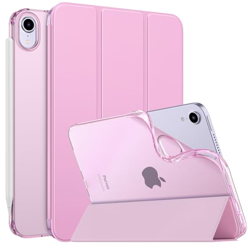 MoKo Hülle Kompatibel mit Neues iPad Mini (A17 Pro) 2024, iPad Mini 6.Generation Tasche 2021 (8,3-Zoll), Weiches TPU Transluzent Rückendeckel Schlankes Etui für iPad Mini 7/6 Gen, Blumen Rosa von MoKo