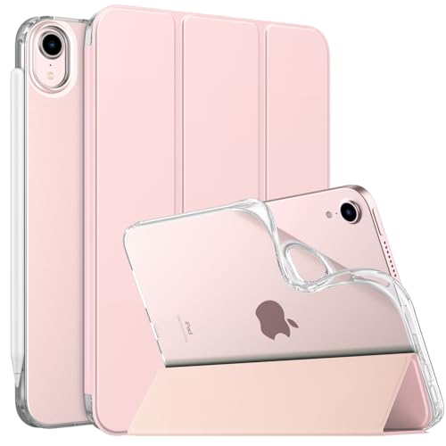 MoKo Hülle Kompatibel mit Neu iPad Mini 6 8,3 Zoll 2021(iPad Mini 6. Generation), PU Leder Tasche Schutzhülle mit Transluzent TPU Rücken Deckel Auto Schlaf/Wach Funktion, Helle Rosa von MoKo