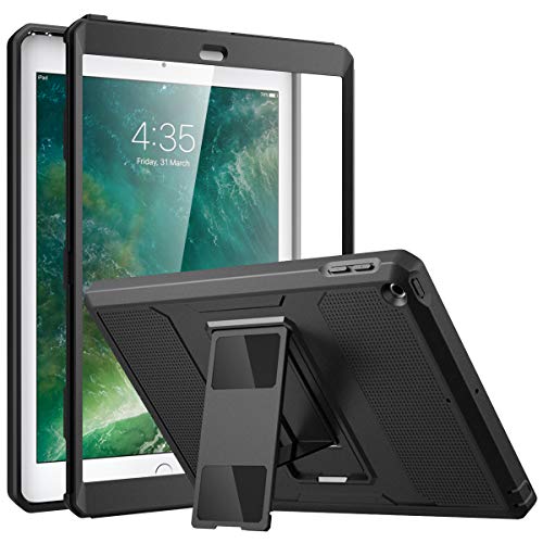 MoKo Hülle Kompatibel mit iPad 9.7" 2018/2017, iPad 6. Generation/iPad 5. Generation - Heavy Duty Ganzkörper-Rugged Hybrid Schutzhülle Cover Stand mit integriertem Displayschutz für iPad 9.7", Schwarz von MoKo