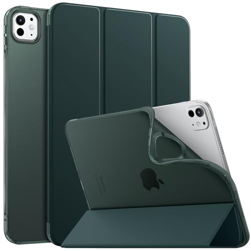 MoKo Hülle Kompatibel mit iPad Pro 11 Zoll M4 2024 (5. Gen), TPU Transluzent Matt Rückseite Cover mit Auto Schlaf/Aufwach, Schutzhülle mit Ständer, Nachtgrün von MoKo