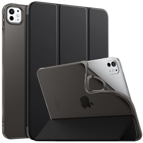 MoKo Hülle Kompatibel mit iPad Pro 11 Zoll M4 2024 (5. Gen), TPU Transluzent Matt Rückseite Cover mit Auto Schlaf/Aufwach, Schutzhülle mit Ständer, Schwarz von MoKo