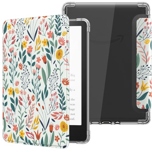 MoKo Hülle für 6" All-New Kindle (11th Generation-2024/2022 Modell), Ultraklar Weich Flexibel Transparent TPU Rückseite Leicht Schutzhülle mit Auto Schlaf/Aufwach für Kindle 2024, Blume von MoKo