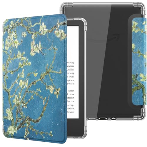 MoKo Hülle für 6" All-New Kindle (11th Generation-2024/2022 Modell), Ultraklar Weich Flexibel Transparent TPU Rückseite Leicht Schutzhülle mit Auto Schlaf/Aufwach für Kindle 2024, Aprikose Blume von MoKo