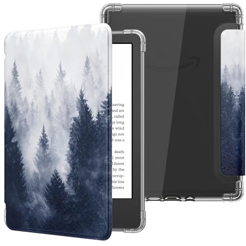 MoKo Hülle für 6" All-New Kindle (11th Generation-2024/2022 Modell), Ultraklar Weich Flexibel Transparent TPU Rückseite Leicht Schutzhülle mit Auto Schlaf/Aufwach für Kindle 2024, Grauer Wald von MoKo