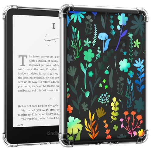 MoKo Hülle für 7" Kindle Paperwhite(12. Generation) 2024 und Kindle Colorsoft Signature Edition (1. Generation), Ultradünne Weiche Hülle TPU Klar Rückseite Schutzhülle Durchsichtig, Dazzle Blume von MoKo