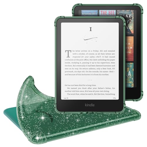 MoKo Hülle für 7" Kindle Paperwhite(12. Generation) 2024 und Kindle Colorsoft Signature Edition (1. Generation), Ultradünne Weiche Hülle TPU Klar Rückseite Schutzhülle Durchsichtig, Glitzer Agave Grün von MoKo