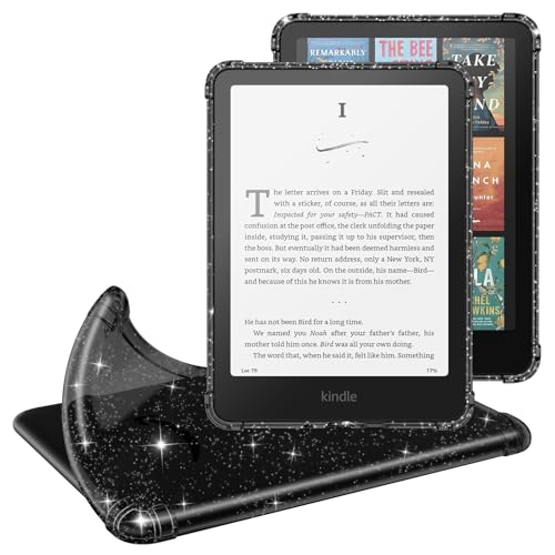 MoKo Hülle für 7" Kindle Paperwhite(12. Generation) 2024 und Kindle Colorsoft Signature Edition (1. Generation), Ultradünne Weiche Hülle TPU Klar Rückseite Schutzhülle Durchsichtig, Glitzer Schwarz von MoKo