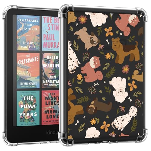 MoKo Hülle für 7" Kindle Paperwhite(12. Generation) 2024 und Kindle Colorsoft Signature Edition (1. Generation), Ultradünne Weiche Hülle TPU Klar Rückseite Schutzhülle Durchsichtig, Glückliche Hunde von MoKo