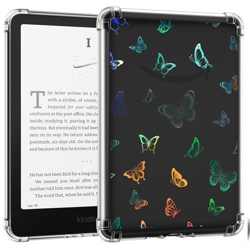 MoKo Hülle für 7" Kindle Paperwhite(12. Generation) 2024 und Kindle Colorsoft Signature Edition (1.Generation),Ultradünne Weiche Hülle TPU Klar Rückseite Schutzhülle Durchsichtig, Dazzle Schmetterling von MoKo