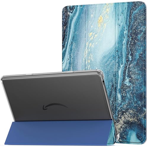 MoKo Hülle für Amazon Fire HD 10 Tablet (13. Gen, 2023 Modell) 10.1", PU Leder Dreifach Schutzhülle für Fire Tablet 10 2023 transparent gefrostet Rückseite, Auto Schlaf/Aufwach, Vergoldend von MoKo