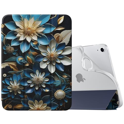 MoKo Hülle für Neu iPad 10. Generation 2022, iPad 10,9 Zoll Hülle TPU Transluzent Rückseite Cover mit Ständer und Auto Schlaf/Aufwach Funktion Tablet Hüllen Schutzhülle, Blaue Blumen von MoKo