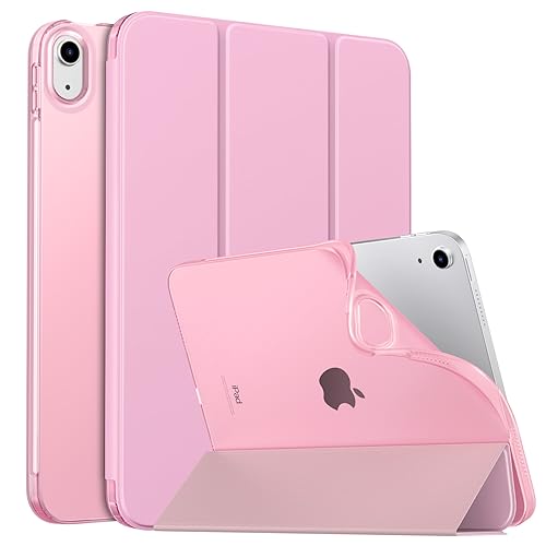 MoKo Hülle für Neu iPad 10. Generation 2022, iPad 10,9 Zoll Hülle TPU Transluzent Rückseite Cover mit Ständer und Auto Schlaf/Aufwach Funktion Tablet Hüllen Schutzhülle, Blumen Rosa von MoKo