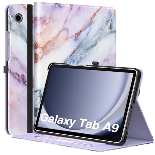 MoKo Hülle für Samsung Galaxy Tab A9 2023, Handschlaufe & Tasche, Faltbare Schutzhülle mit Mehreren Blickwinkeln für Samsung Galaxy Tab A9 8,7 Zoll 2023 (SM-X110/SM-X115/SM-X117), Purple Marble von MoKo
