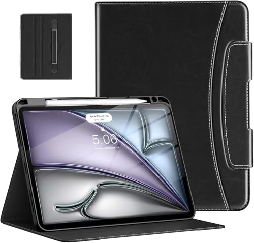 MoKo für iPad Air 11 Zoll Hülle (M3 2025 / M2 2024) & iPad Air 5./4. Gen. 2022/2020 10,9 Zoll Hülle mit Stifthalter, Premium Leder Folie Ständer Hülle, Schwarz von MoKo