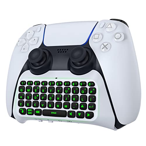 MoKo Kabellose Tastatur Kompatibel mit Playstation 5 Controller, Bluetooth Grün Hinterlicht Mini Tastatur mit 3,5 Audio Buchse, Zubehör für Sprach-Chat Message, Weiß von MoKo