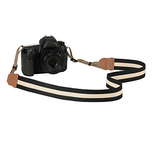 MoKo Kamera Gurt, Gewebte Baumwolle Camcordergurte Einstellbare Kameragurte Universal Tragegurt Schnellverschluss Schultergurt Nackengurt Camera Strap für alle DSLR/SLR Kameras, Schwarz & Beige von MoKo