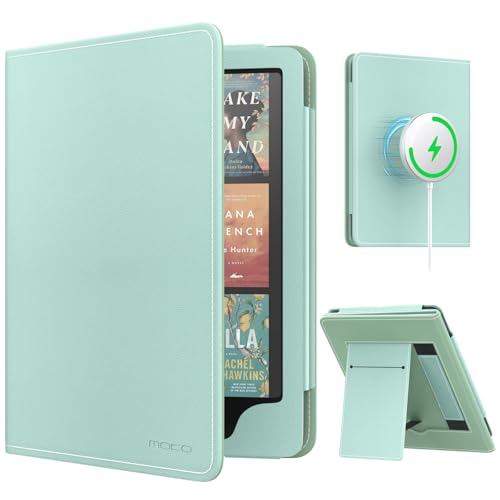 MoKo Magnetische Hülle für 7"/6,8" Kindle Paperwhite Signature Edition(12th/11th Gen-2024/2022) und Kindle Colorsoft, Kompatibel mit iPhone Magsafe für Samsung/Anker Kabellose Ladepads, Agave Grün von MoKo