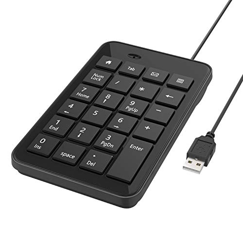 MoKo Mini USB Ziffernblock, 1.5 M Kabel Numerische Tastatur Keypad mit 23 Tasten Multifunktionstasten, Tragbare USB Nummernblock Zusatztastatur Ultra Dünn Numpad für iMac Laptop PC Notebook, Schwarz von MoKo
