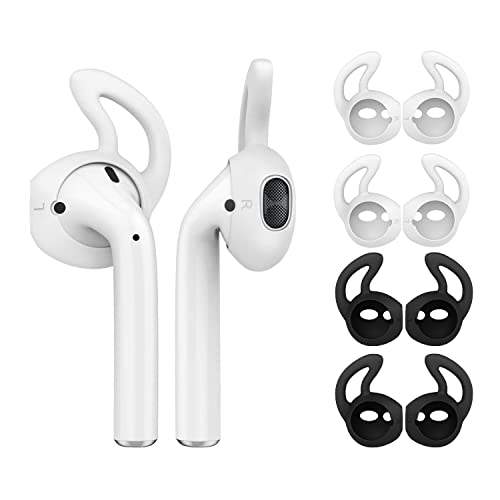 MoKo Ohrstöpsel Hülle Kompatibel mit Apple AirPods/EarPods, 4 Paar (8 Stück) Gummi Silikon Ersatz Ohrhörer Ohrstöpsel Softcover, rutschfeste Sport Ohrstöpsel Zubehör Kopfhörerschutz – Weiß + Schwarz von MoKo