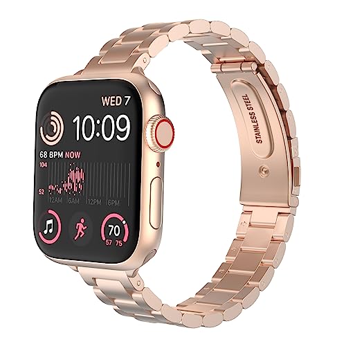 MoKo Schmales Metall Armband Kompatibel mit Apple Watch Armband 41mm 40mm 38mm, Dünnes Edelstahl Ersatzarmband Uhrenarmband für iWatch Series SE 2 SE 9 8 7 6 5 4 3 2 1 für Damen Herren, Roságold von MoKo