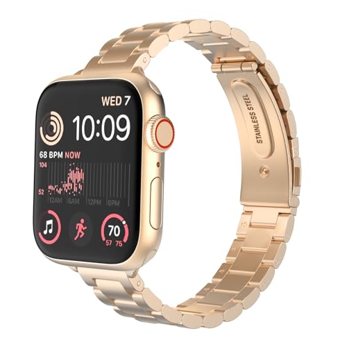 MoKo Schmales Metall Armband Kompatibel mit Apple Watch Armband 41mm 40mm 38mm, Dünnes Edelstahl Ersatzarmband Uhrenarmband für iWatch Series SE 2 SE 9 8 7 6 5 4 3 2 1 für Damen Herren, Roságold von MoKo