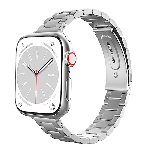 MoKo Schmales Metall Armband Kompatibel mit Apple Watch Armband 41mm 40mm 38mm, Dünnes Edelstahl Ersatzarmband Uhrenarmband für iWatch Series SE 2 SE 9 8 7 6 5 4 3 2 1 für Damen Herren, Silber von MoKo
