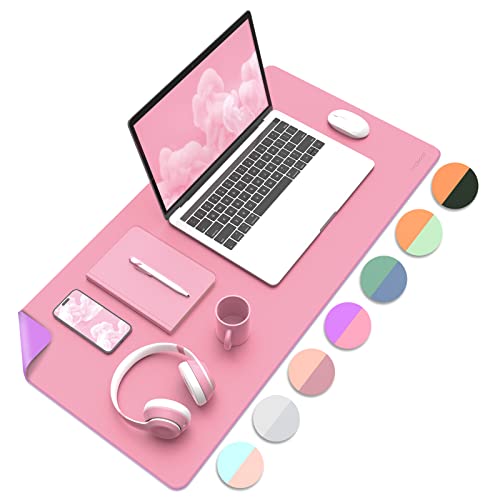 MoKo Schreibtischunterlage, 80 x 40cm PU Leder Laptop Tischunterlage, Wasserdichte Schreibtischmatte Rutschfeste Schreibtischauflage, Doppelseitig Office Mauspad für Büro/Zuhause, Violett + Eosin Rosa von MoKo