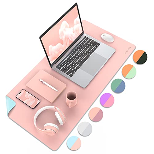 MoKo Schreibtischunterlage, 80 x 40cm PU Leder Laptop Tischunterlage, wasserdichte Schreibtischmatte rutschfeste Schreibtischauflage, Doppelseitiges Office Mauspad für Büro/Zuhause, Rosa + Blau von MoKo