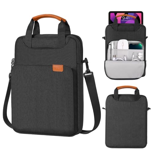 MoKo Schutztasche Kompatibel mit Pad Pro 12.9 M2 2022/2021/2020, Surface Laptop Go 12.4", Polyester Tablet Tasche mit Griff & Schultergurt, Sleeve Case für 12.9 Zoll Tablet, Schwarz+Grau von MoKo