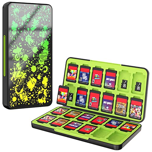 MoKo Spiel Aufbewahrungsbox Kompatibel mit Nintendo Switch OLED Model/Switch/Switch Lite, Switch Spielkartenhalter mit 24 Switch Spielkarte & 24 SD-Karte Tragbare Aufbewahrungsbox,Gelbgrün von MoKo