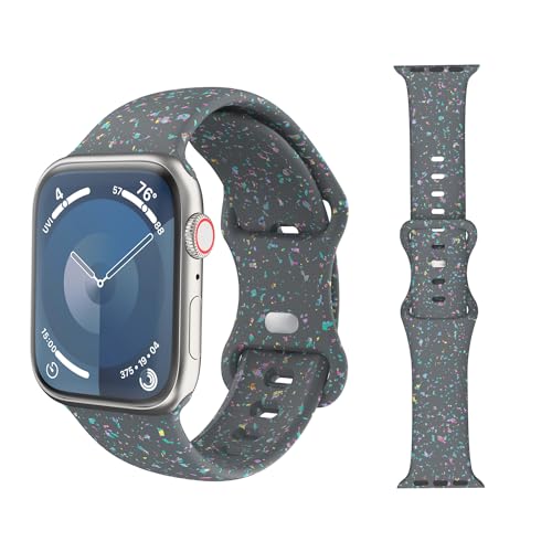 MoKo Sport Armband Kompatibel mit Apple Watch 38mm 40mm 41mm, Farbe Flocke Weiches Silikon Ersatzarmband Uhrenarmband Sportarmband für iWatch SE Series 9 8 7 6 5 4 3 2 1, Grau von MoKo