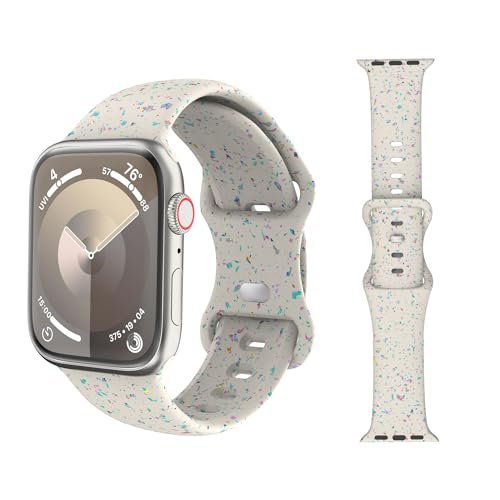 MoKo Sport Armband Kompatibel mit Apple Watch Ultra 2 49mm 45mm 44mm 42mm, Farbe Flocke Weiches Silikon Ersatzarmband Uhrenarmband Sportarmband für iWatch SE Series 9 8 7 6 5 4 3 2 1, Sternenlicht von MoKo