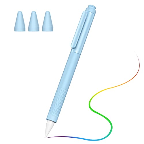 MoKo Stifthülle für Apple Pencil 2. Generation Hülle, Stift Schutzhülle mit Silikon Rutschfester Griff und 3 Ersatz Feder Cover Stiftabdeckung mit Clip, Himmelblau von MoKo