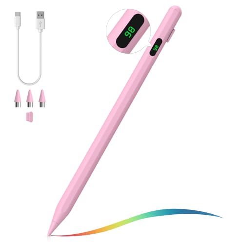 MoKo Stylus Pen für Touchscreen, Aktiver Universal Stylus Stift Kompatibel mit iPad/iPhone/Samsung (Nicht-S Pen)/Anderen iOS/Android Smartphone Tablet Geräten Tablet Stift mit Power Display, Pink von MoKo