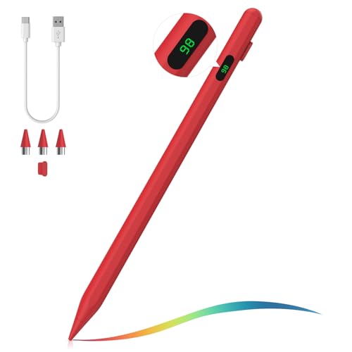 MoKo Stylus Pen für Touchscreen, Aktiver Universal Stylus Stift Kompatibel mit iPad/iPhone/Samsung (Nicht-S Pen)/Anderen iOS/Android Smartphone Tablet Geräten Tablet Stift mit Power Display, Rot von MoKo