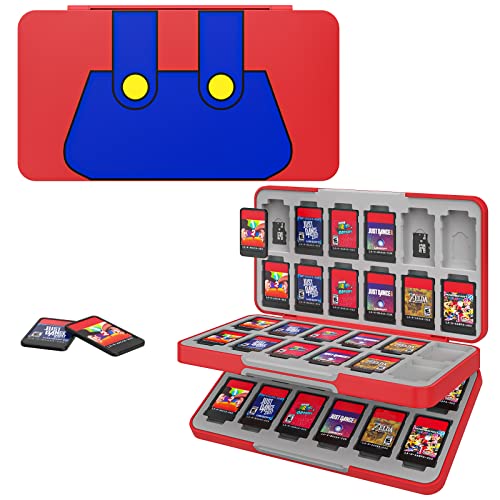 MoKo Switch Spiel Aufbewahrungsbox Kompatibel mit Nintendo Switch OLED 2021/Switch/Switch Lite, Game Case mit 48 Game Card Slots & 24 SD Card Slots, Schlank Tragbar Spiele Organizer, Roter Mario von MoKo