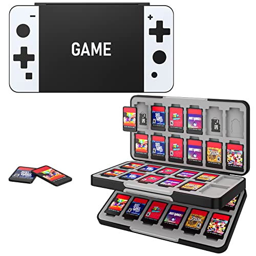 MoKo Switch Spiel Aufbewahrungsbox Kompatibel mit Nintendo Switch OLED 2021/Switch/Switch Lite, Game Case mit 48 Game Card Slots & 24 SD Card Slots, Schlank Tragbar Spiele Organizer, Schwarz + Weiß von MoKo