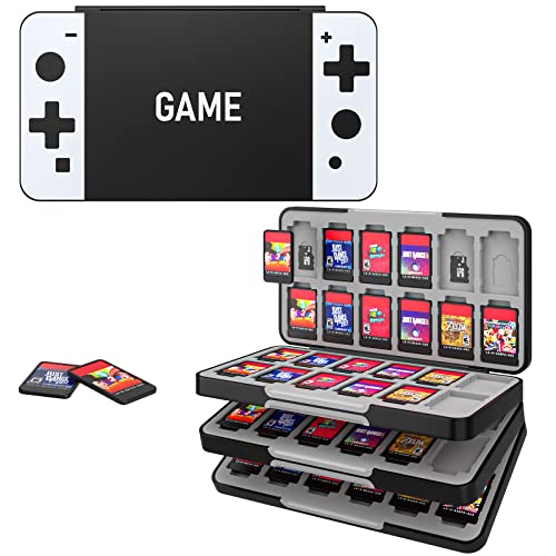 MoKo Switch Spiel Aufbewahrungsbox Kompatibel mit Nintendo Switch OLED 2021/Switch/Switch Lite, Game Case mit 72 Game Card Slots & 24 SD Card Slots, Schlank Tragbar Spiele Organizer, Schwarz + Weiß von MoKo