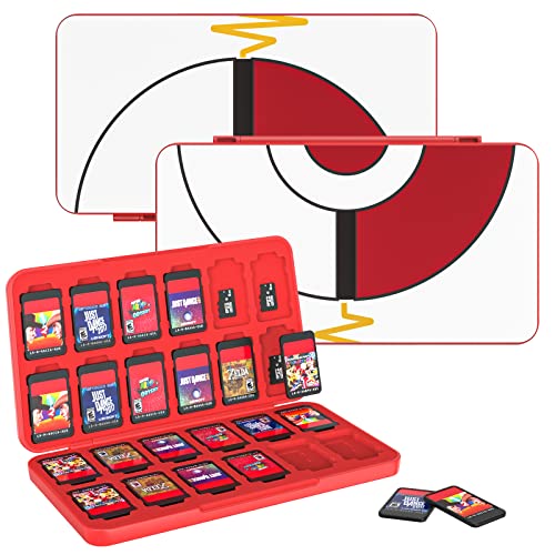 MoKo Switch Spiel Aufbewahrungsbox Kompatibel mit Nintendo Switch OLED Modell/Switch/Switch Lite, 24 in 1 Game Card Genrics Speicherkarten Spiele Tasche Organizer für Switch Spielkarte - Pokéball von MoKo