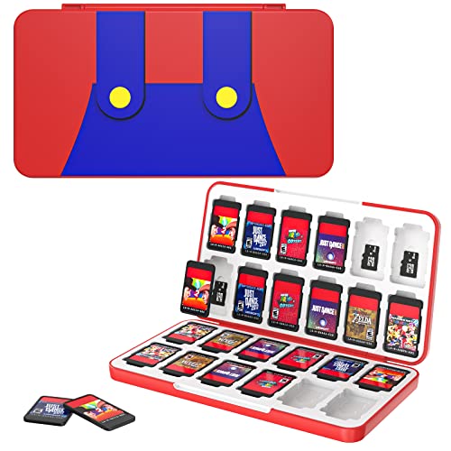 MoKo Switch Spiel Aufbewahrungsbox Kompatibel mit Nintendo Switch OLED Modell/Switch/Switch Lite, 24 in 1 Game Card Genrics Speicherkarten Spiele Tasche Organizer für Switch Spielkarte - Roter Mario von MoKo